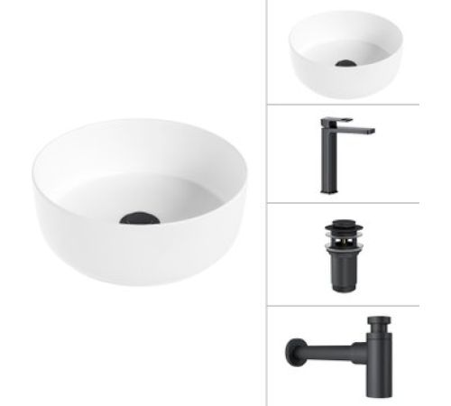 Умывальник Lauter 21499-31 + Cascade 21СК0655BS + сифон 21635B + дон.клапан 21190B черный матовый