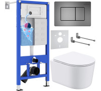 Унитаз подвесной Roxen Simple Compact в комплекте с инсталляцией StounFix Dual Fresh 6 в 1 954681 кнопка: оружейная сталь