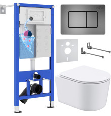 Унитаз подвесной Roxen Simple Compact в комплекте с инсталляцией StounFix Dual Fresh 6 в 1 954681 кнопка: оружейная сталь