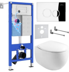 Унитаз подвесной Roxen Egg в комплекте с инсталляцией StounFix Dual Fresh 6 в 1 964032 кнопка: хром глянец