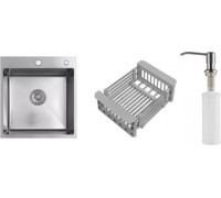 Кухонная мойка Schtoff Best Decor Silver 4550 + коландер KR-1 GREY + дозатор SD-1 SILVER