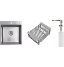 Кухонная мойка Schtoff Best Decor Silver 4550 + коландер KR-1 GREY + дозатор SD-1 SILVER