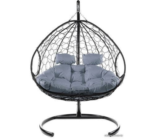 Подвесное кресло M-Group Для двоих 11450409 черный ротанг/серая подушка