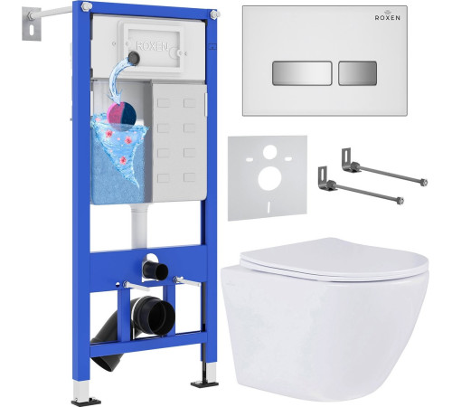 Унитаз подвесной Roxen Antares One Rimless 6 в 1 StounFix Dual Fresh 633220 белое стекло