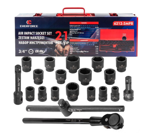 Набор трещотка с головками Everforce EF-6212-5MPB 21 предмет