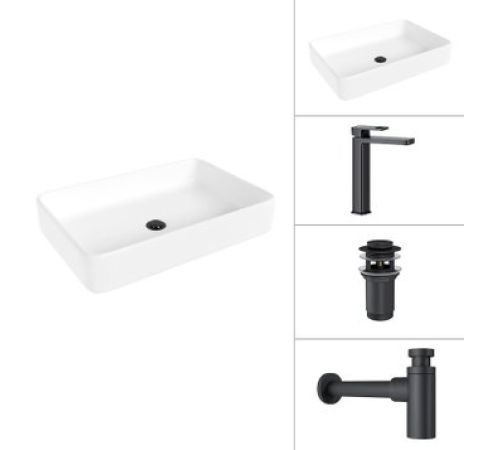 Умывальник Lauter 21842 + Cascade 21СК0655BS + сифон 21635B + дон.клапан 21190B черный матовый