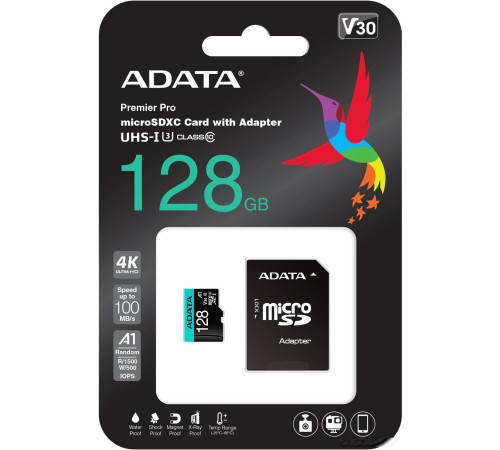 Карта памяти ADATA Premier Pro AUSDX128GUI3V30SA2-RA1 microSDXC 128GB с адаптером