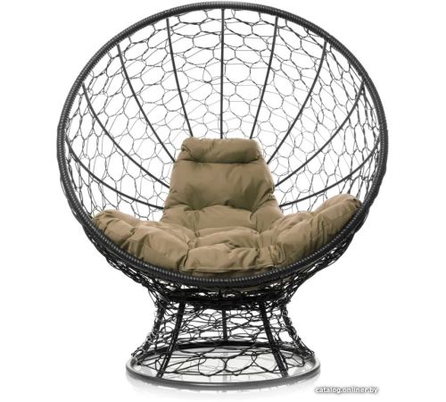 Кресло M-Group Кокос на подставке 11590401 черный ротанг/бежевая подушка