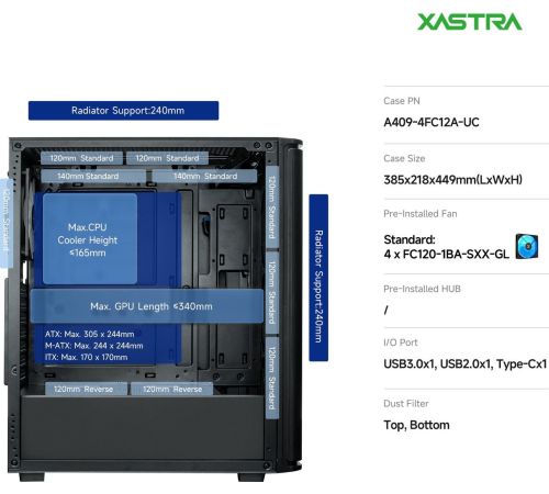 Корпус XASTRA A409 4ARGB-UC черный