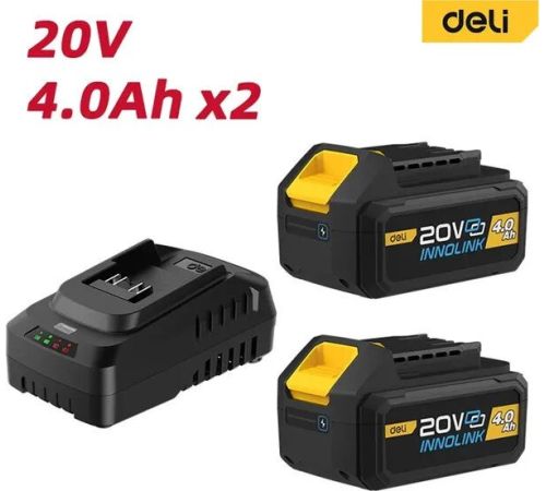 Аккумулятор с зарядным устройством Deli EDL-CM20A4E 20В/2x4 Ah + 20В
