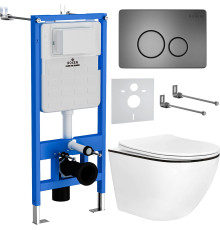 Унитаз подвесной Roxen Antares Black в комплекте с инсталляцией StounFix Dual Fresh 6 в 1 964894 кнопка: оружейная сталь