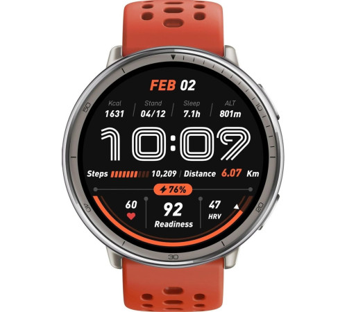 Умные часы Amazfit Active 2 серебристый, с оранжевым силиконовым ремешком