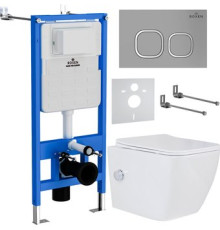 Унитаз подвесной Roxen Cube Bidet One Rimless 6 в 1 StounFix Dual Fresh 569118 кнопка: матовая