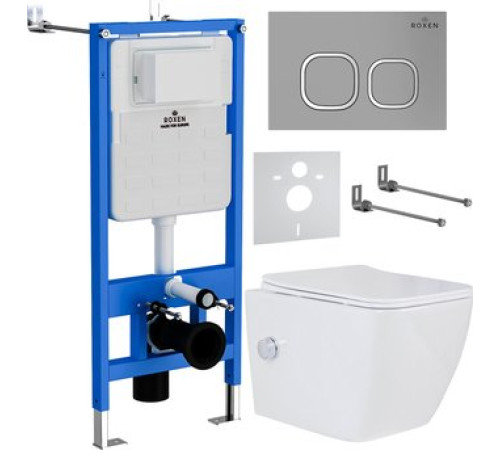 Унитаз подвесной Roxen Cube Bidet One Rimless 6 в 1 StounFix Dual Fresh 569118 кнопка: матовая