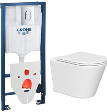 Унитаз подвесной Lauter Longer 2110822 + GROHE Rapid SL 39504000 с кнопкой овальная, хром