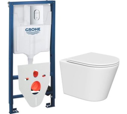 Унитаз подвесной Lauter Longer 2110822 + GROHE Rapid SL 39504000 с кнопкой овальная, хром