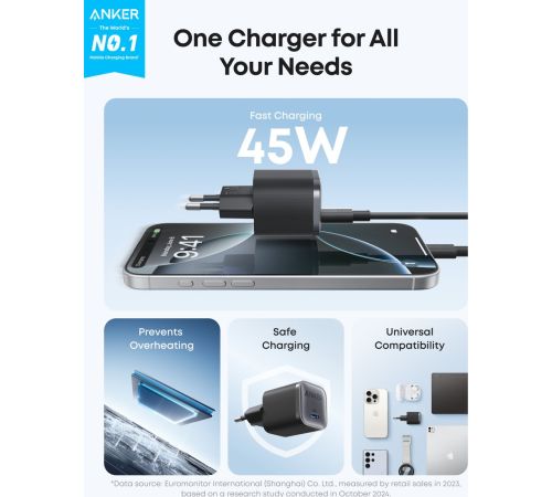 Сетевое зарядное Anker Nano Charger A2692 45W USB Type-C черный