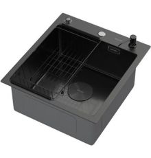 Кухонная мойка ARFEKA ECO AR мойка 450*500 POP-UP, коландер F, дозатор BLACK DECOR VOLCANIC ROCK