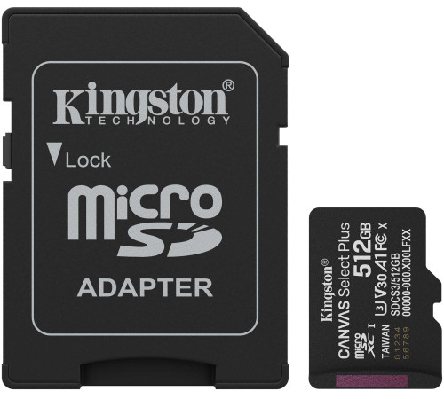 Карта памяти Kingston Canvas Select Plus microSDXC 512GB SDCS3/512GB с адаптером