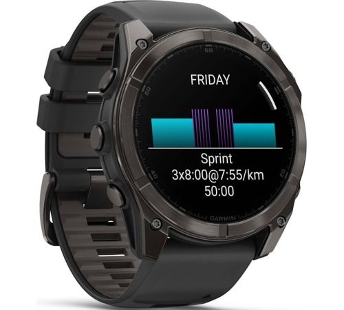 Умные часы Garmin Fenix 8 Sapphire 51мм угольно-серый DLC, пепельно-черный силиконовый ремешок