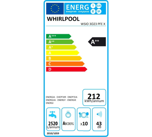 Встраиваемая посудомоечная машина Whirlpool WSIO 3O23 PFE X
