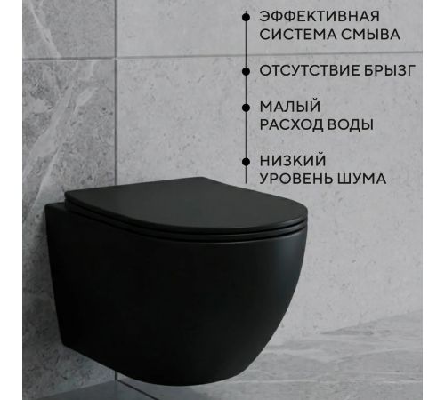 Унитаз подвесной Lauter Augsburg 21109EC + 21901001 + 219701J черный матовый с кнопкой смыва хром