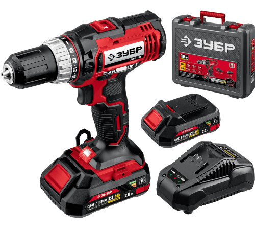Дрель-шуруповерт Зубр Мастер ДШЛ-185-22 с 2-мя АКБ, кейс