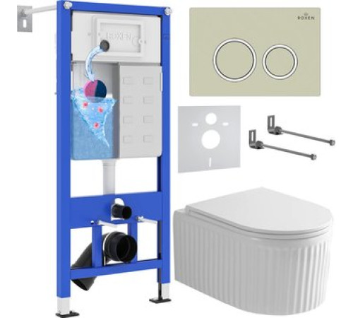 Унитаз подвесной Roxen Royal Matt в комплекте с инсталляцией StounFix Dual Fresh 6 в 1 968249 кнопка: пастель бежевый