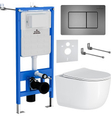 Унитаз подвесной Roxen Vortex Tornado в комплекте с инсталляцией StounFix Dual Fresh 6 в 1 964579 кнопка: оружейная сталь