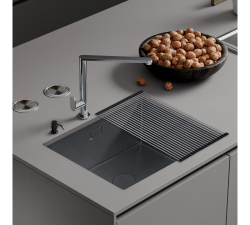 Кухонная мойка Roxen Uno 560210-44B 440*440 PVD графит под столешницу с ролл-матом и дозатором