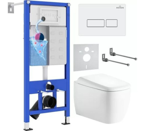 Унитаз подвесной Roxen Martin в комплекте с инсталляцией StounFix Dual Fresh 6 в 1 968500 кнопка: белый