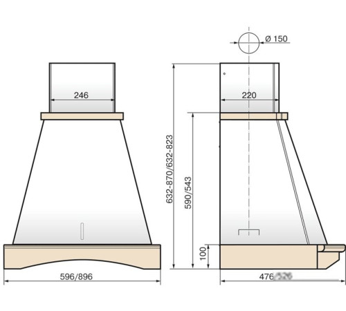 Кухонная вытяжка Elikor Ротонда 90П-650-П3Д бежевый/дуб неокрашеный 941556