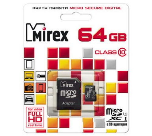 Карта памяти Mirex microSDXC UHS-I Class 10 64GB 13613-AD10SD64