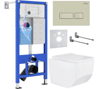 Унитаз подвесной Roxen Boro в комплекте с инсталляцией StounFix Dual Fresh 6 в 1 966666 кнопка: бежевый