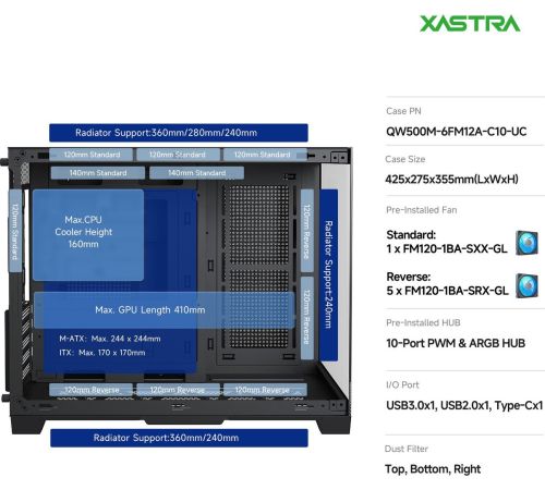 Корпус XASTRA QW500M 6ARGB-C10-UC черный