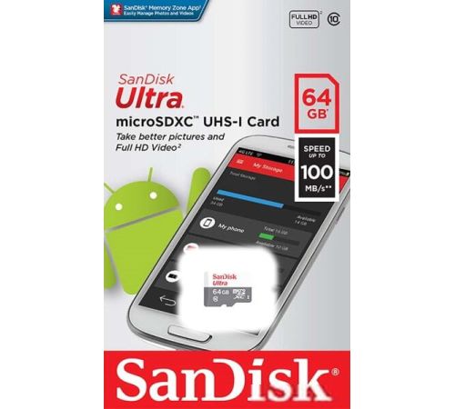 Карта памяти SanDisk Ultra SDSQUNR-064G-GN3MN microSDXC 64GB
