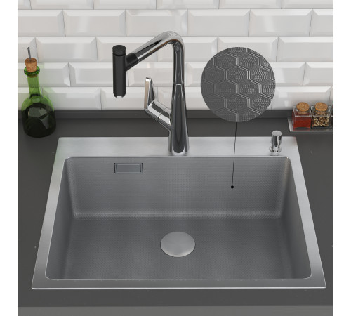 Кухонная мойка Roxen Snake 560220-60-S сатин/текстурная поверхность с коландером и дозатором