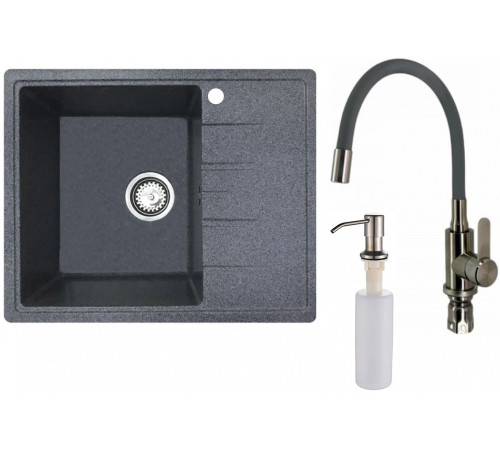 Кухонная мойка БелЭворс Mila L + смеситель W74004-9 + дозатор L405-1 серый/сатин