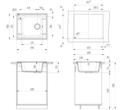 Кухонная мойка Ulgran U-604 344 ультра-черный