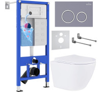 Унитаз подвесной Roxen Antares 530185-01 в комплекте с инсталляцией StounFix Dual Fresh 6 в 1 966051 кнопка: серый бетон