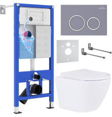 Унитаз подвесной Roxen Antares 530185-01 в комплекте с инсталляцией StounFix Dual Fresh 6 в 1 966051 кнопка: серый бетон