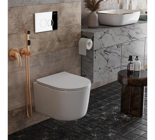 Унитаз подвесной Roxen Simple Compact в комплекте с инсталляцией StounFix Dual Fresh 6 в 1 913681 кнопка: хром глянец