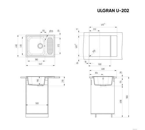 Кухонная мойка Ulgran U-202 ультра-черный