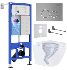 Унитаз подвесной Roxen Antares Tornado в комплекте с инсталляцией StounFix Dual Fresh 6 в 1 968345 кнопка: хром матовый