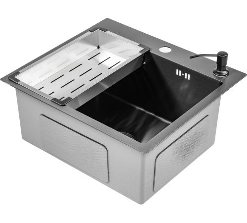 Кухонная мойка Saniteco 5045 Nano + Spike F9S07000 хром, с сифоном, дозатором и коландером