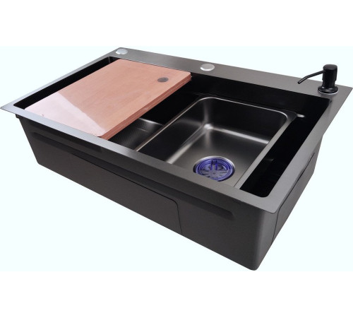 Кухонная мойка Stellar Decor S7045NB-A-D нано черный, c доской