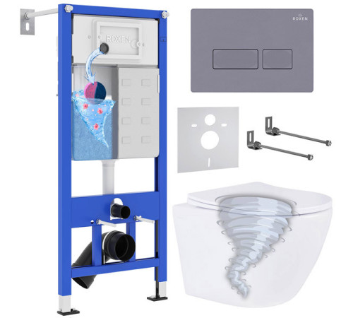 Унитаз подвесной Roxen Antares Tornado в комплекте с инсталляцией StounFix Dual Fresh 6 в 1 968330 кнопка: серый бетон