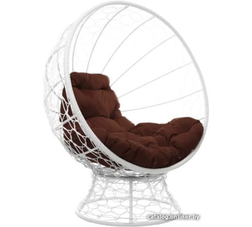Кресло M-Group Кокос на подставке 11590105 белый ротанг/коричневая подушка