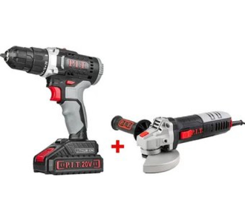 P.I.T. PSR18-D5 + PWS125-C6 шуруповерт, болгарка, 2 АКБ, кейс