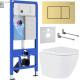 Унитаз подвесной Roxen Antares в комплекте с инсталляцией StounFix Dual Fresh 6 в 1 968454 кнопка: брашированное золото